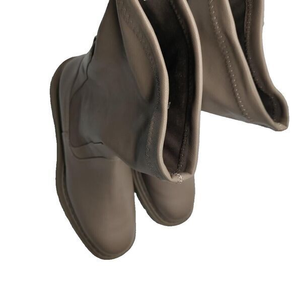 H&M Beige Women 10 Faux Leather Platform Jadon 90s Chunky Hiking Ankle Boots Y2K - Picture 2 of 6